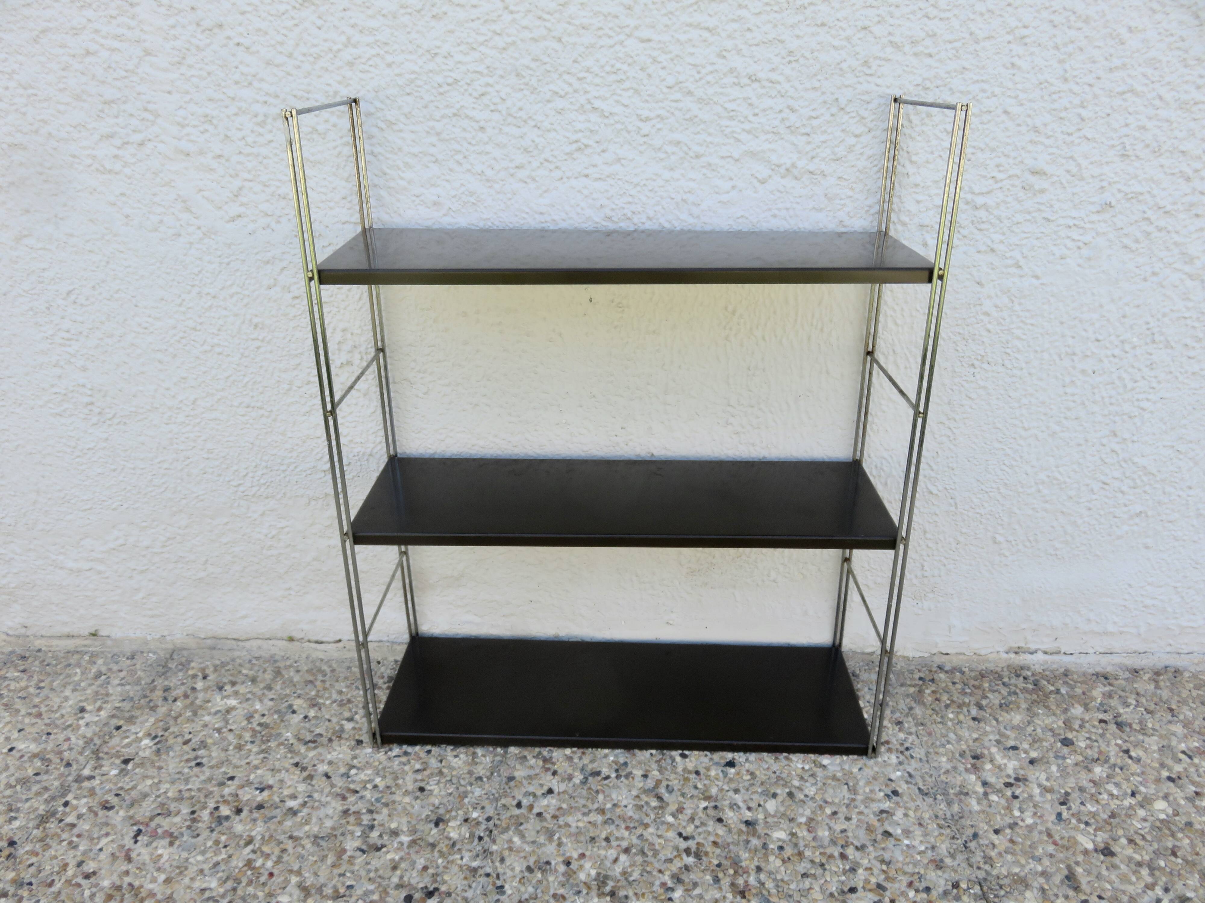Modular String shelf in chrome and brown metal
