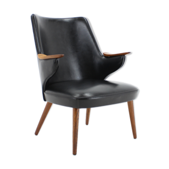 1970s Erling Olsen Black leatherette Armchair, Denmark