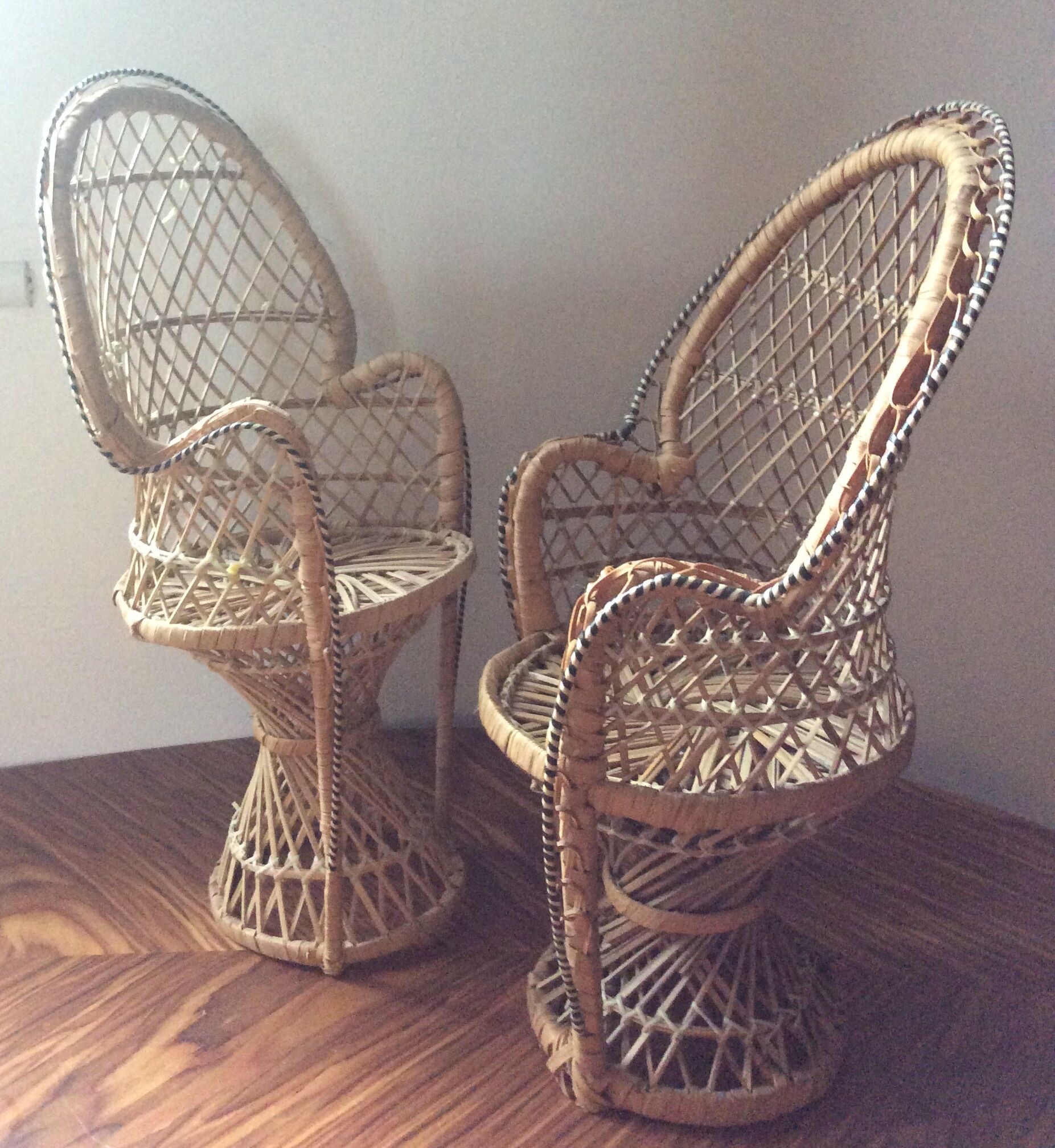 Pair of miniature Emmanuelle rattan armchairs
