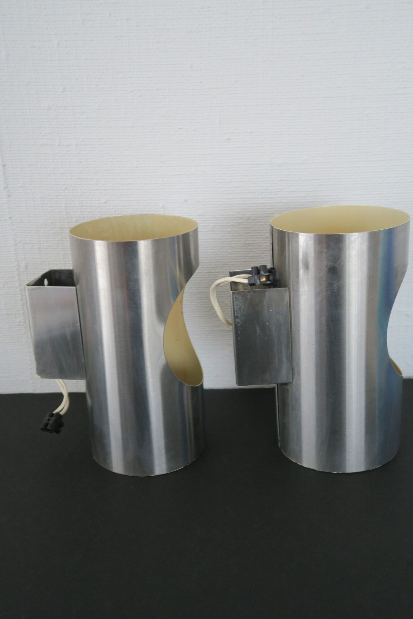 Paires appliques  tubes vintage 1970 inox satiné