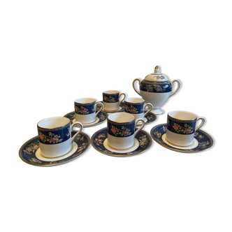 6 espresso cups, 6 saucers and 1 vintage sugar bowl Wedgwood Blue Siam