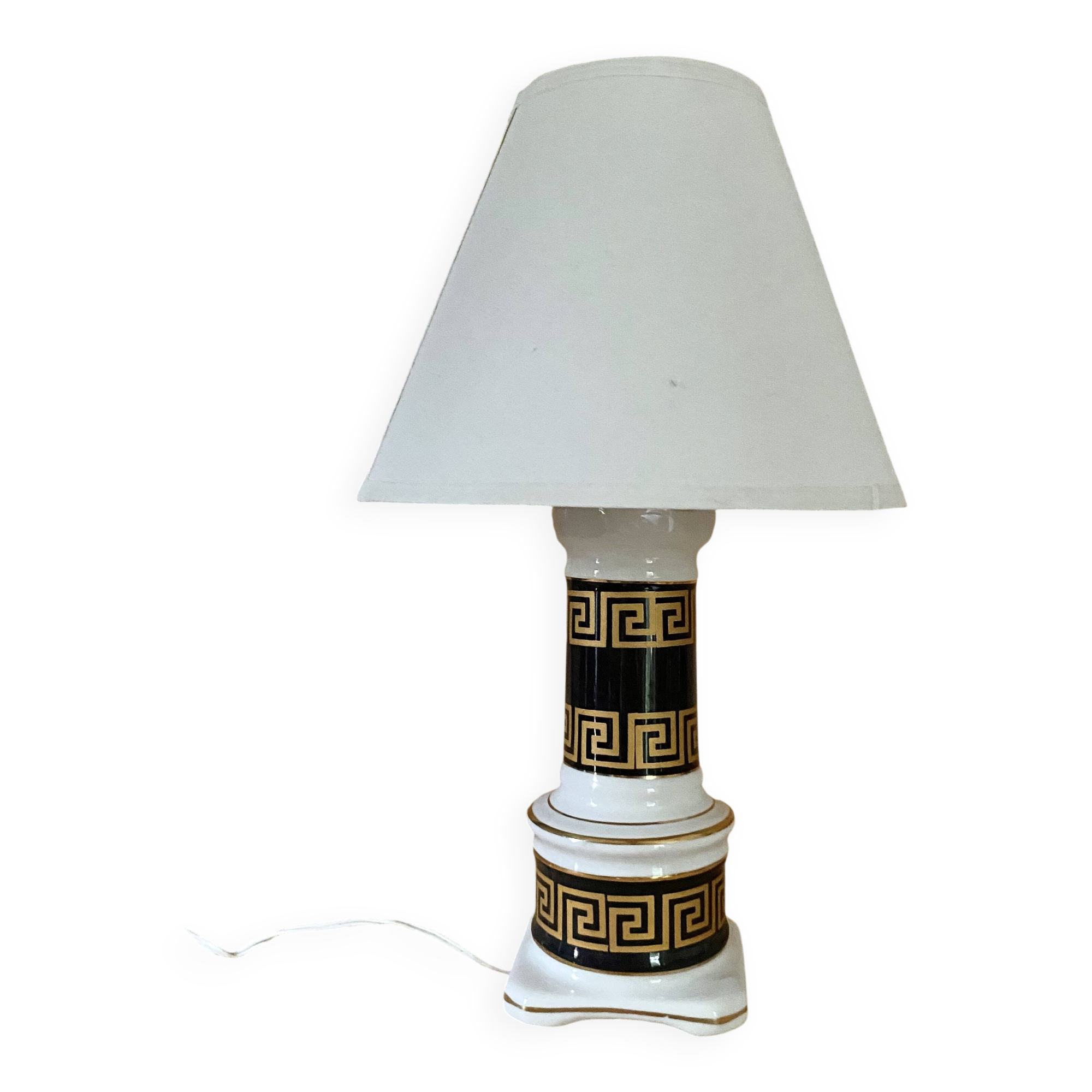 Ceramic lamp, new fabric cable, cotton lampshade.
