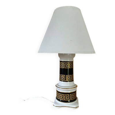 Lampe faïence, câble tissu neuf, abat-jour coton
