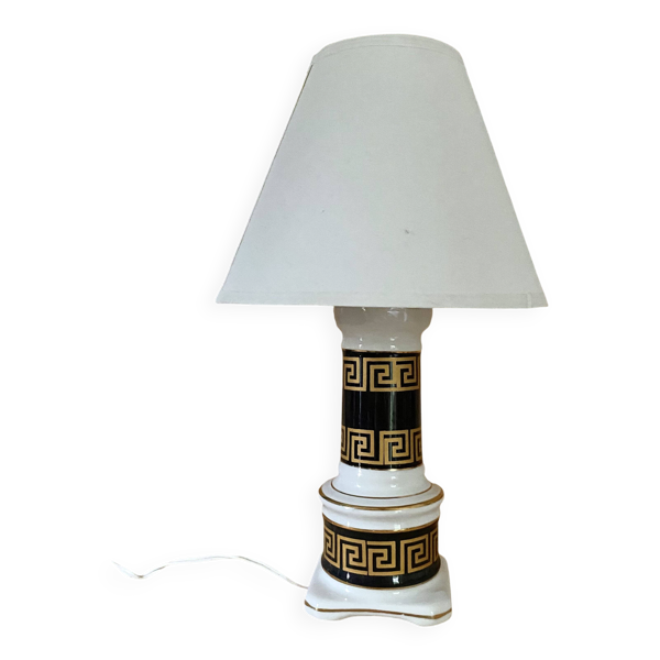 Lampe faïence, câble tissu neuf, abat-jour coton