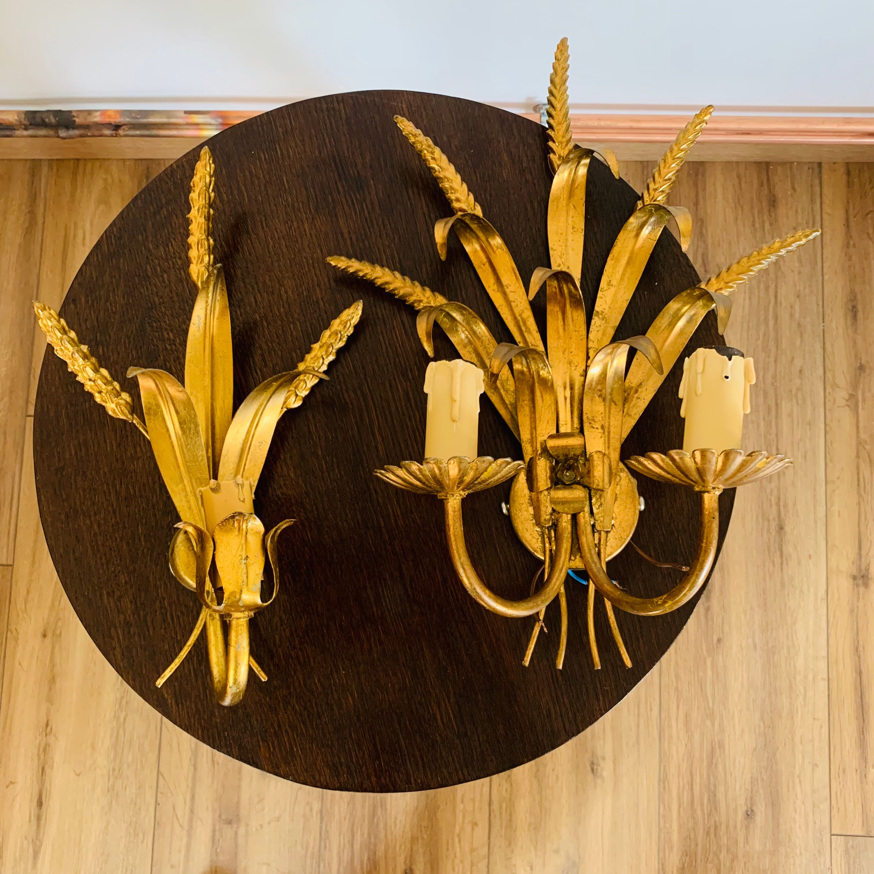 Pair of gilded wall sconces sheaves of wheat
