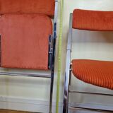 Pair of vintage folding chairs in chrome-plated steel, 70s, restored
