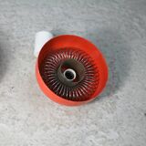Set of 4 "spring" hanging lamps, orange steel, France, circa 1970