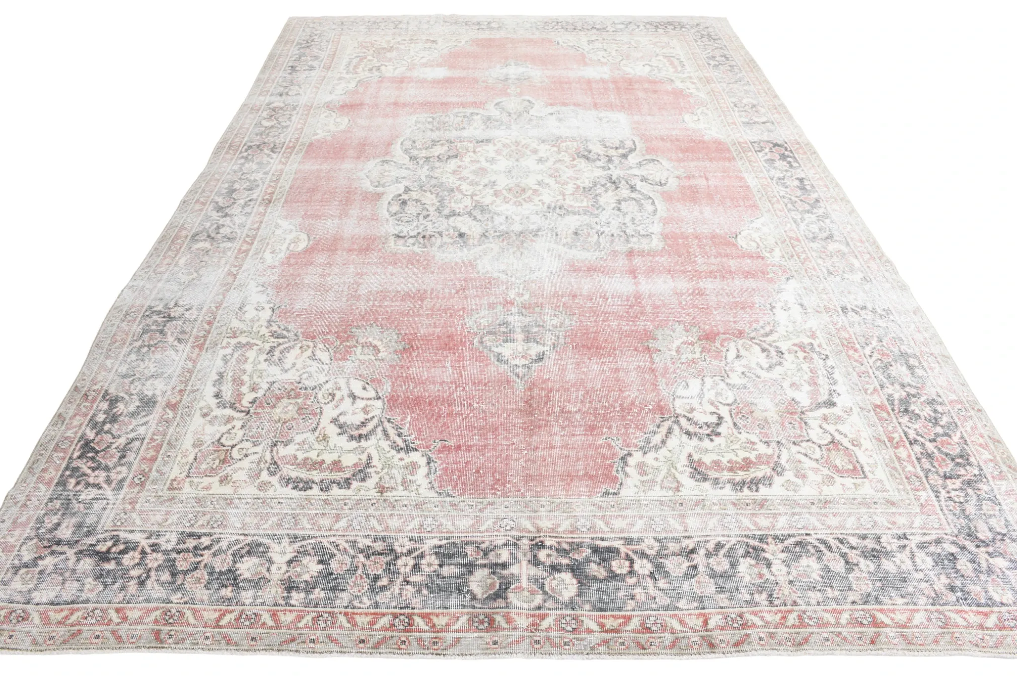 8x12 Large Vintage Pale Red & Blue Persian Rug, Oriental Rustic Carpet
