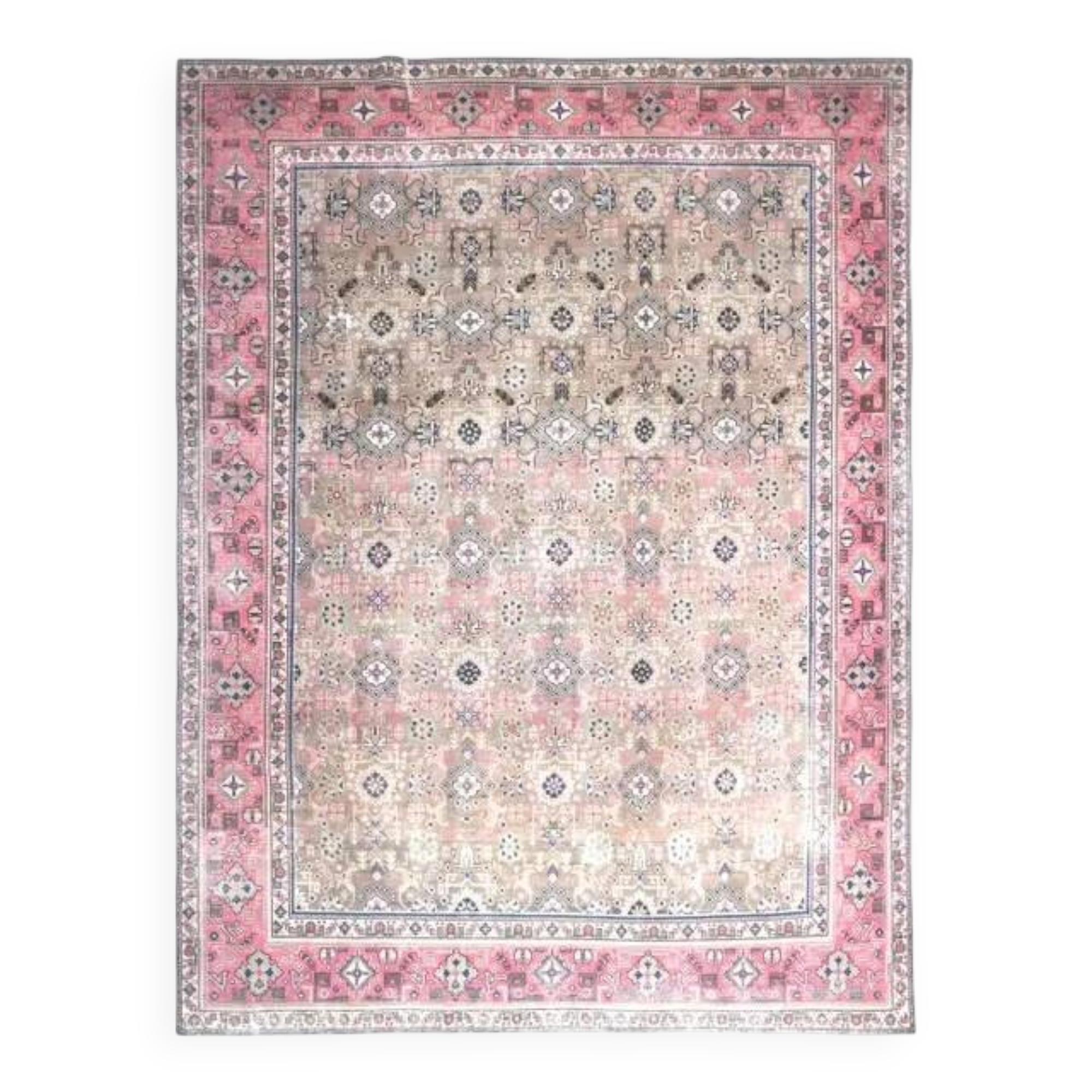 1970s Vintage Persian Handmade Wool Cotton Light Tan Area Rug 285x387