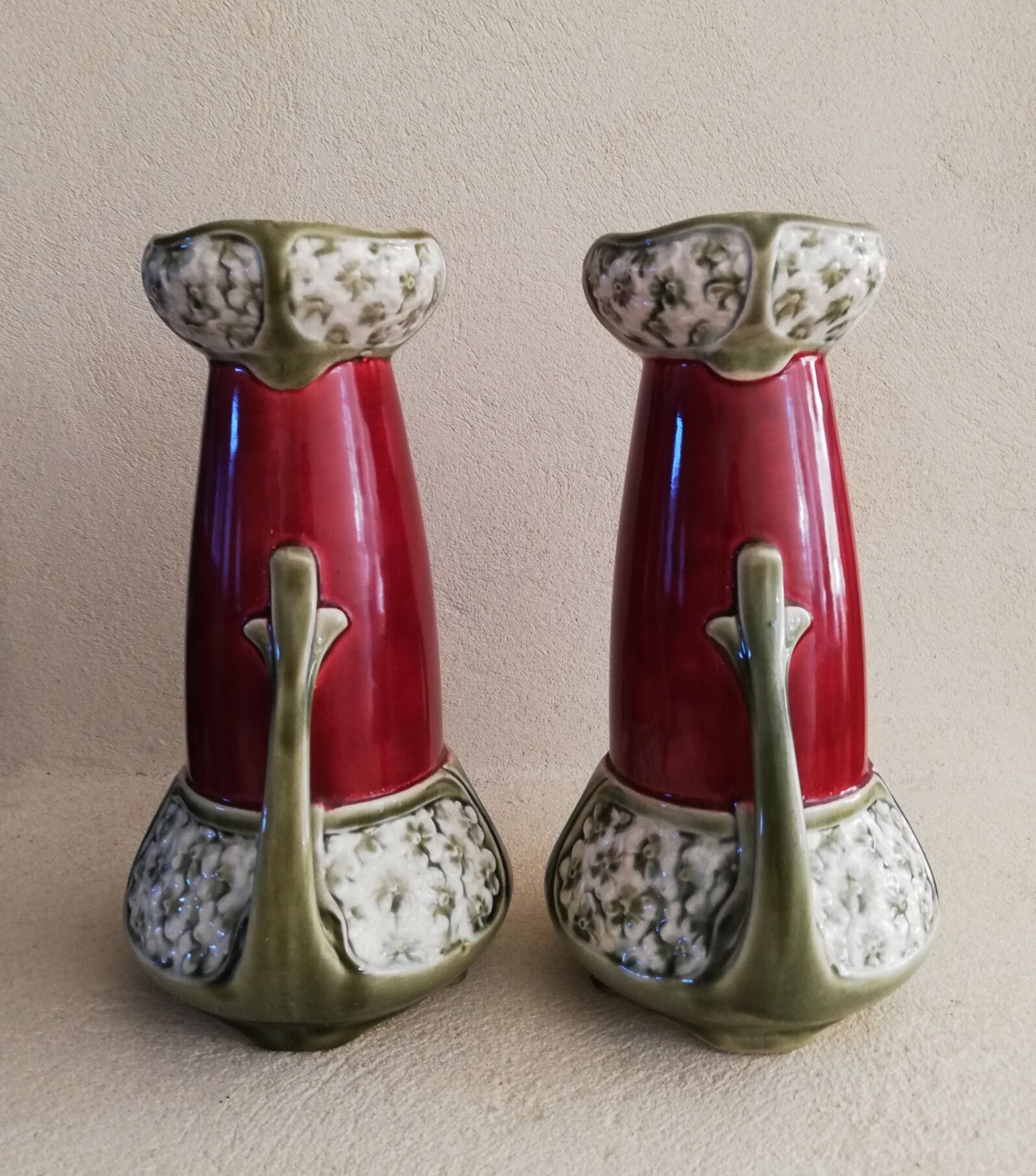 Pair of fives-lille art nouveau vases with handles