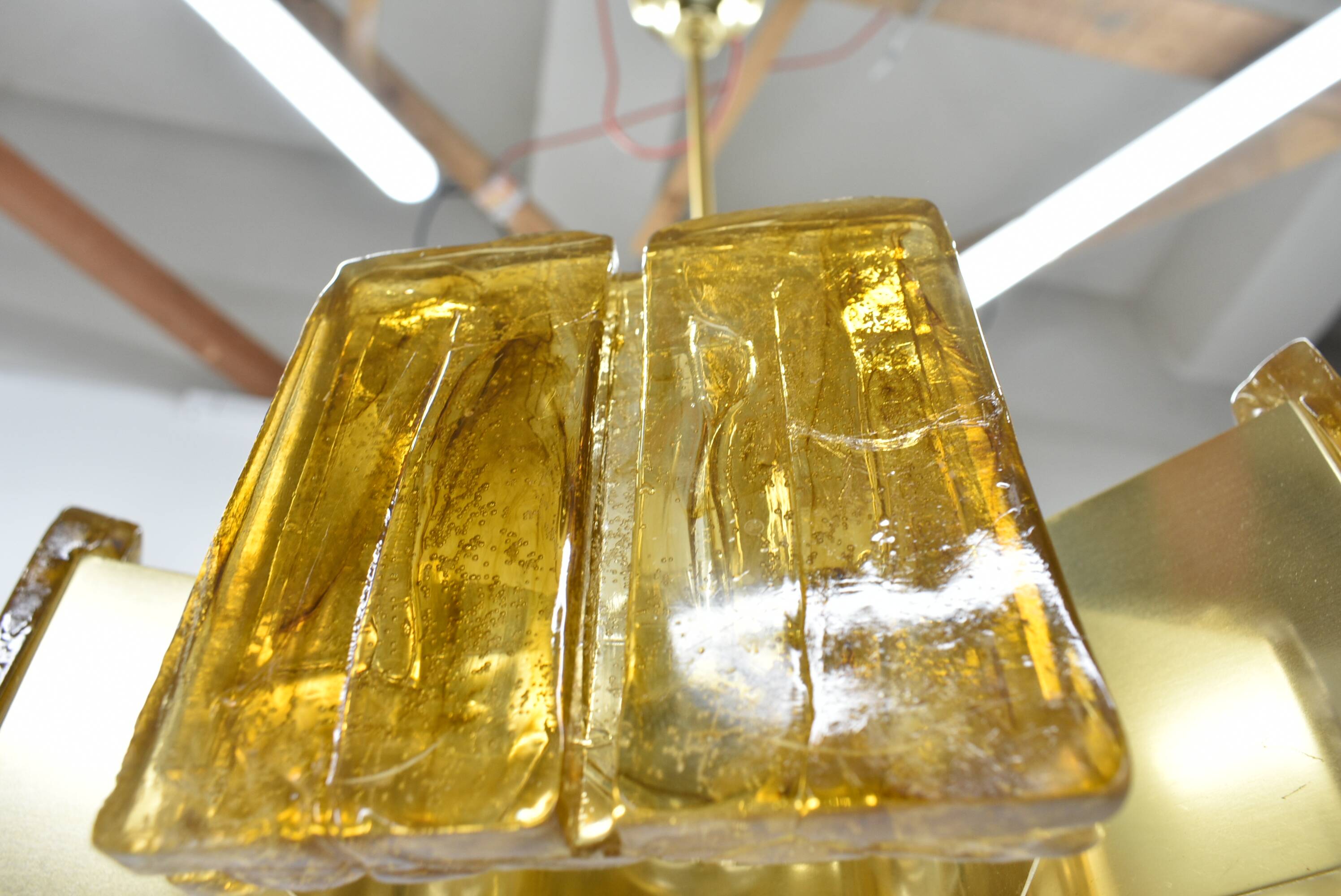 Mid-century design brass and resin pendant, 1960s / Hungary