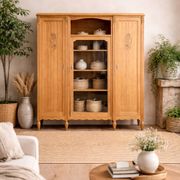 Asymmetrical Art Deco glass-fronted Parisian wardrobe in raw oak, 1930.