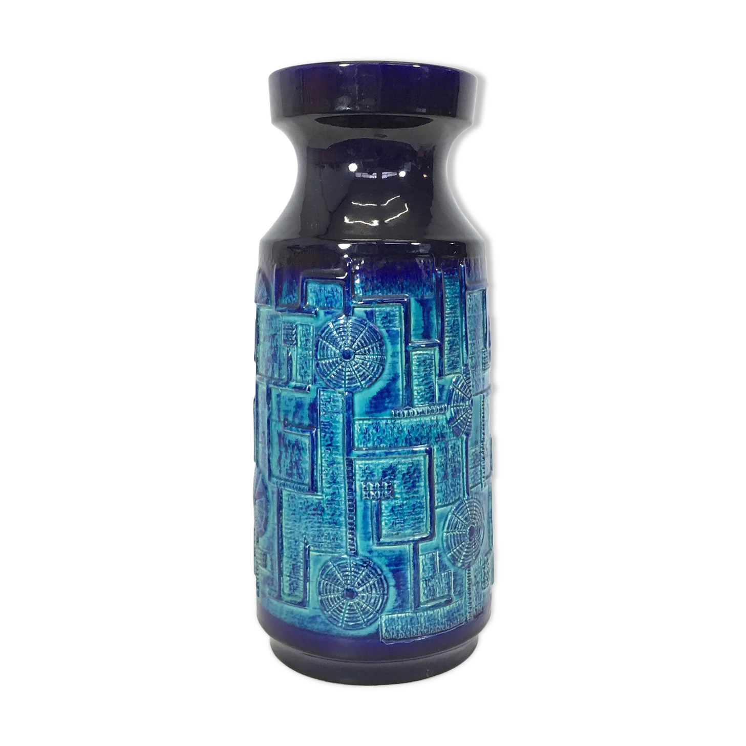 Vase in blue ceramics, 1970-1980