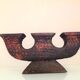 Brutalist chandelier with three heads in burnt wood / vintage 60s-70s