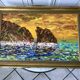 Oil painting on canvas landscape sunset framed vintage