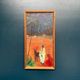 Mid-century oil on canvas “Figures with a dog” by Hans R, vintage & framed 33×63cm
