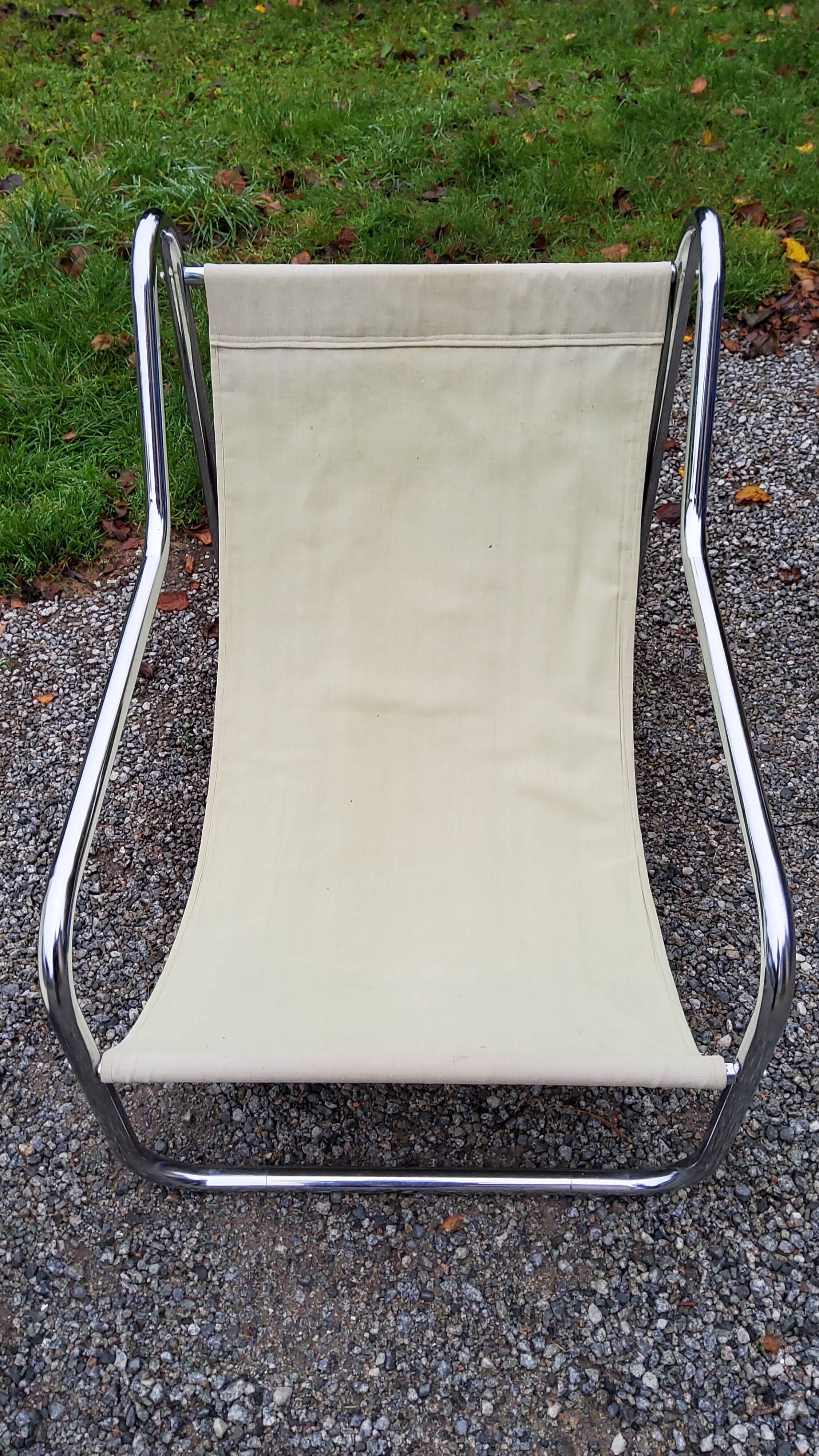 Pair of armchairs from the 70s chrome tubes and cotton canvas
