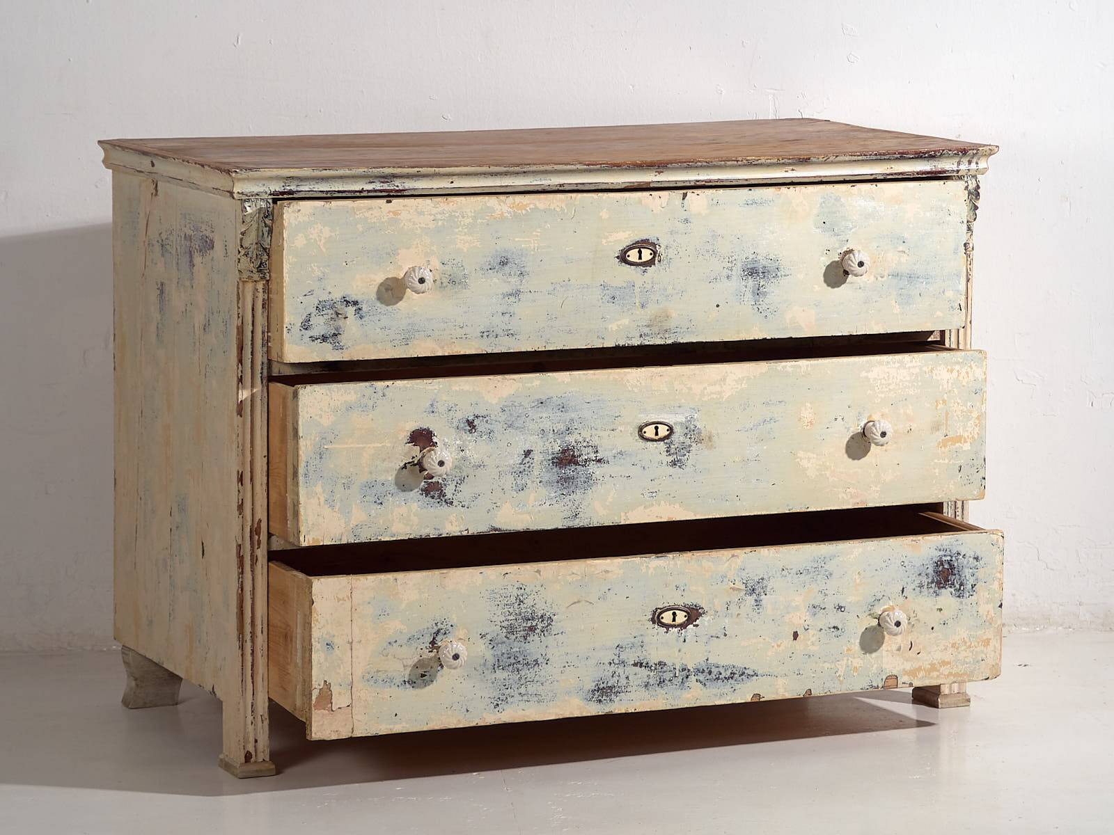 Antique chest of drawers with blue patina (c.1920) #17