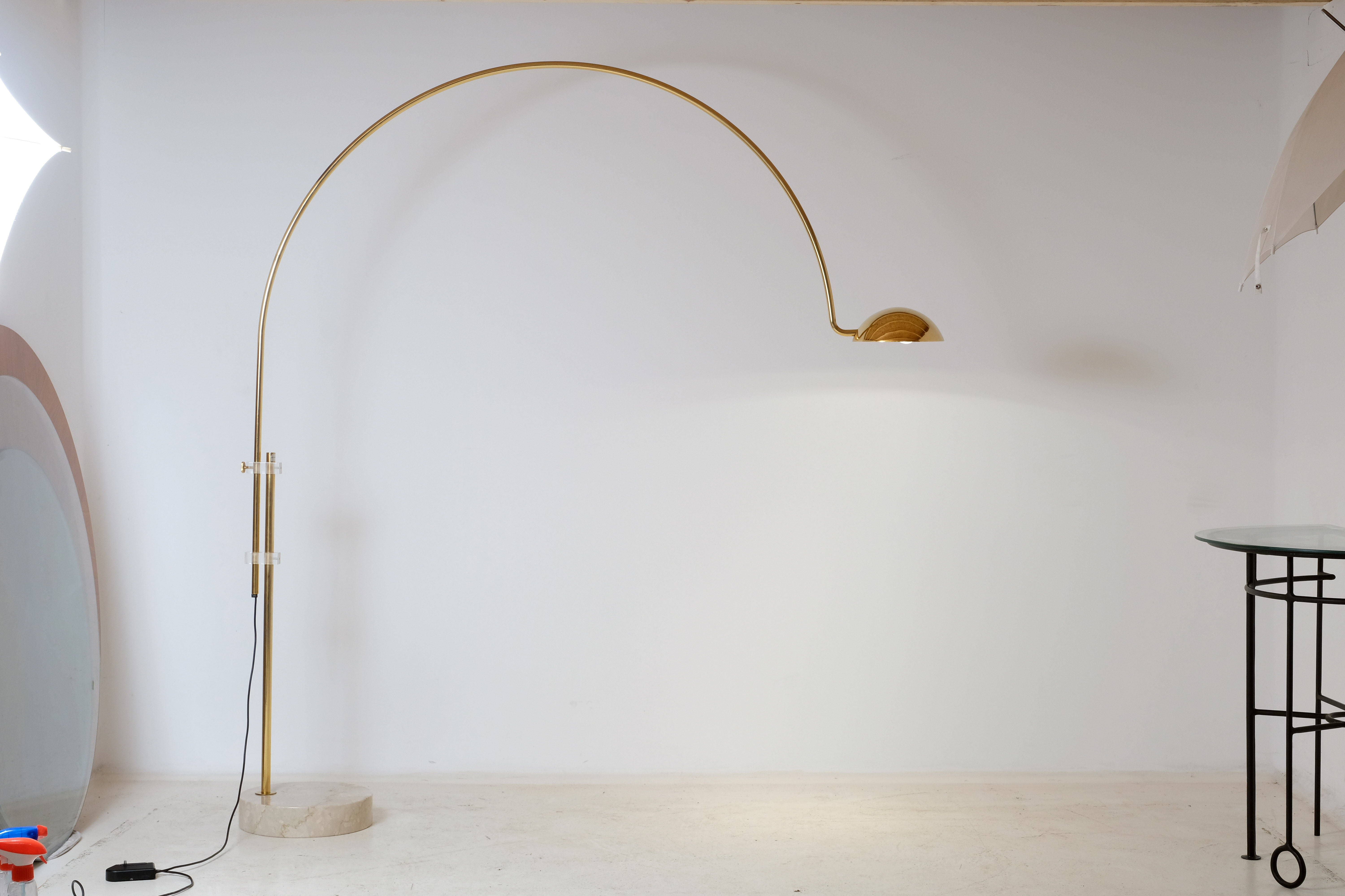 Marble swivel arch floor lamp, Bellux 1980's switzerland