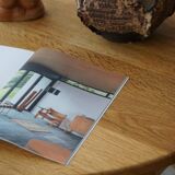 Round modern Danish brutalist coffee table/sofa in solid oak, 1960s.