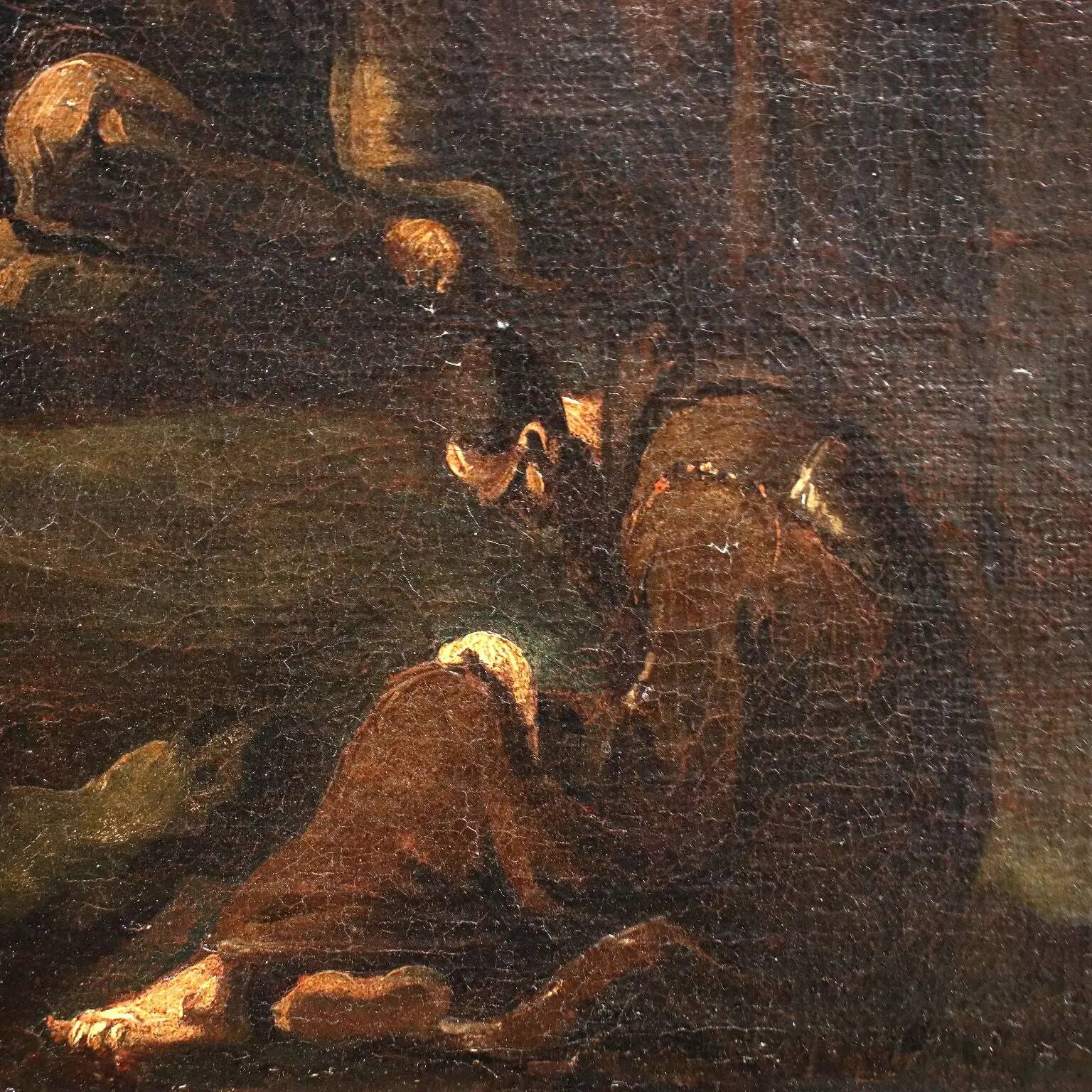 The monks' lunch, oil on canvas, Genoese school, Italy 18th century.