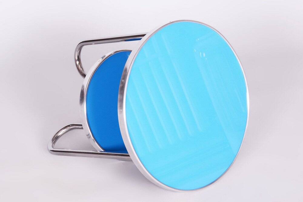 Small Czech Blue Bauhaus Table in Chrome from Kovona, 1930s
