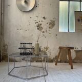 Hexagonal glass and chrome coffee table