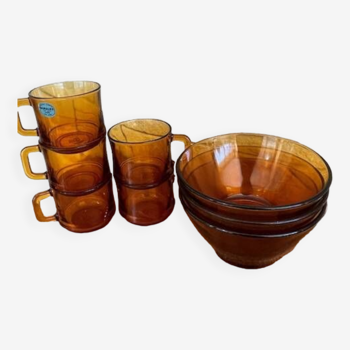 Set of Duralex Amber Coffee Cups