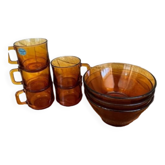 Set of Duralex Amber Coffee Cups