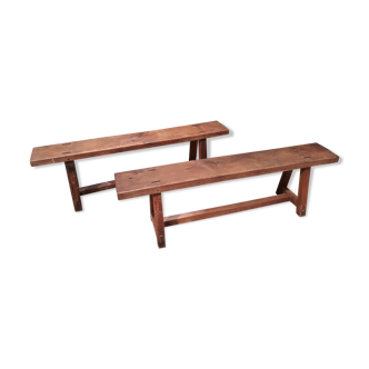 Pair of solid oak benches