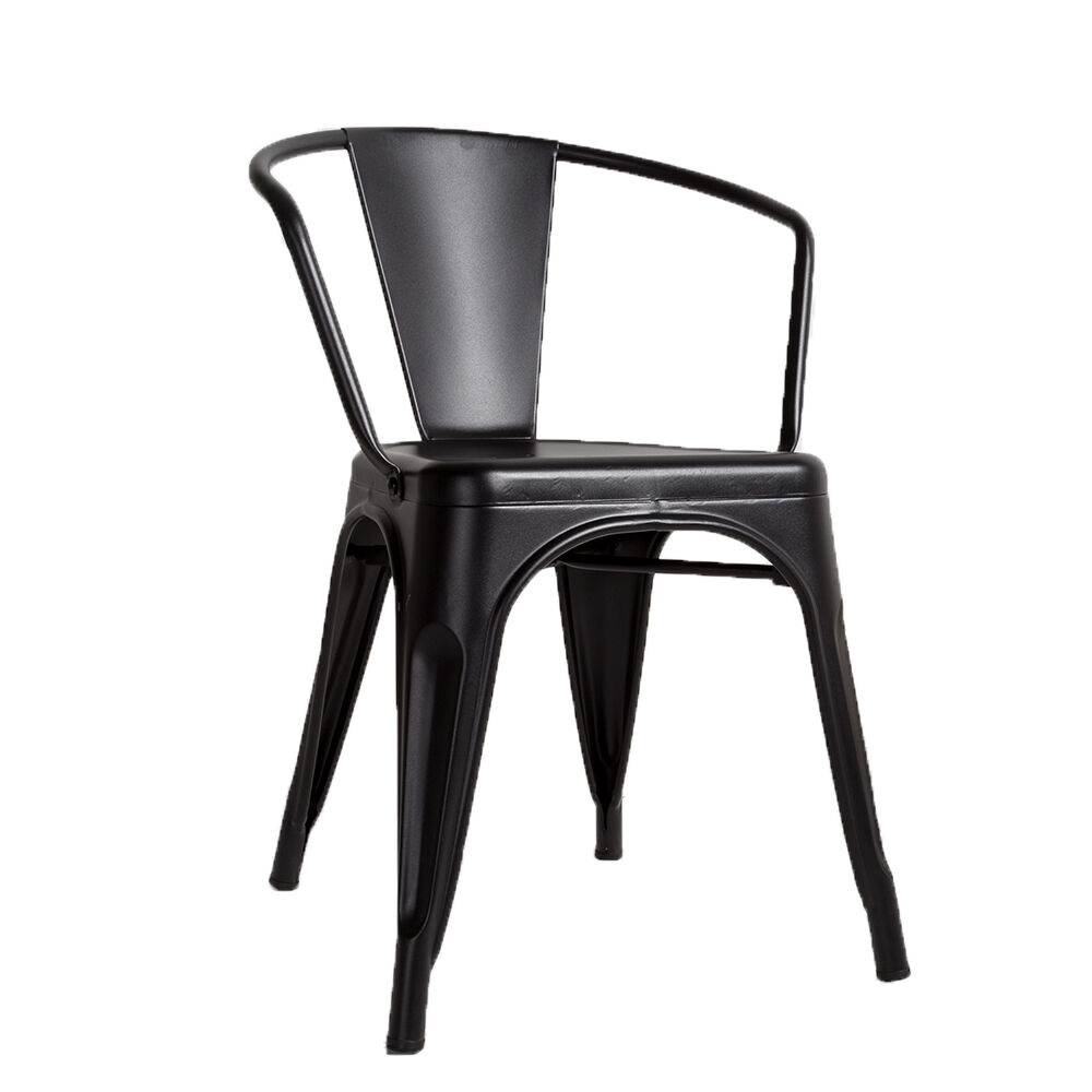 Black dining room armchair with metal armrest Industrial style