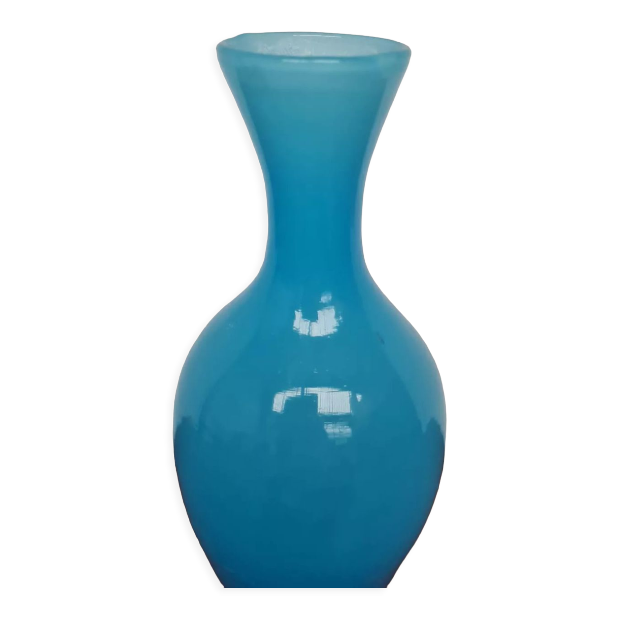 Blue and white opaline vase