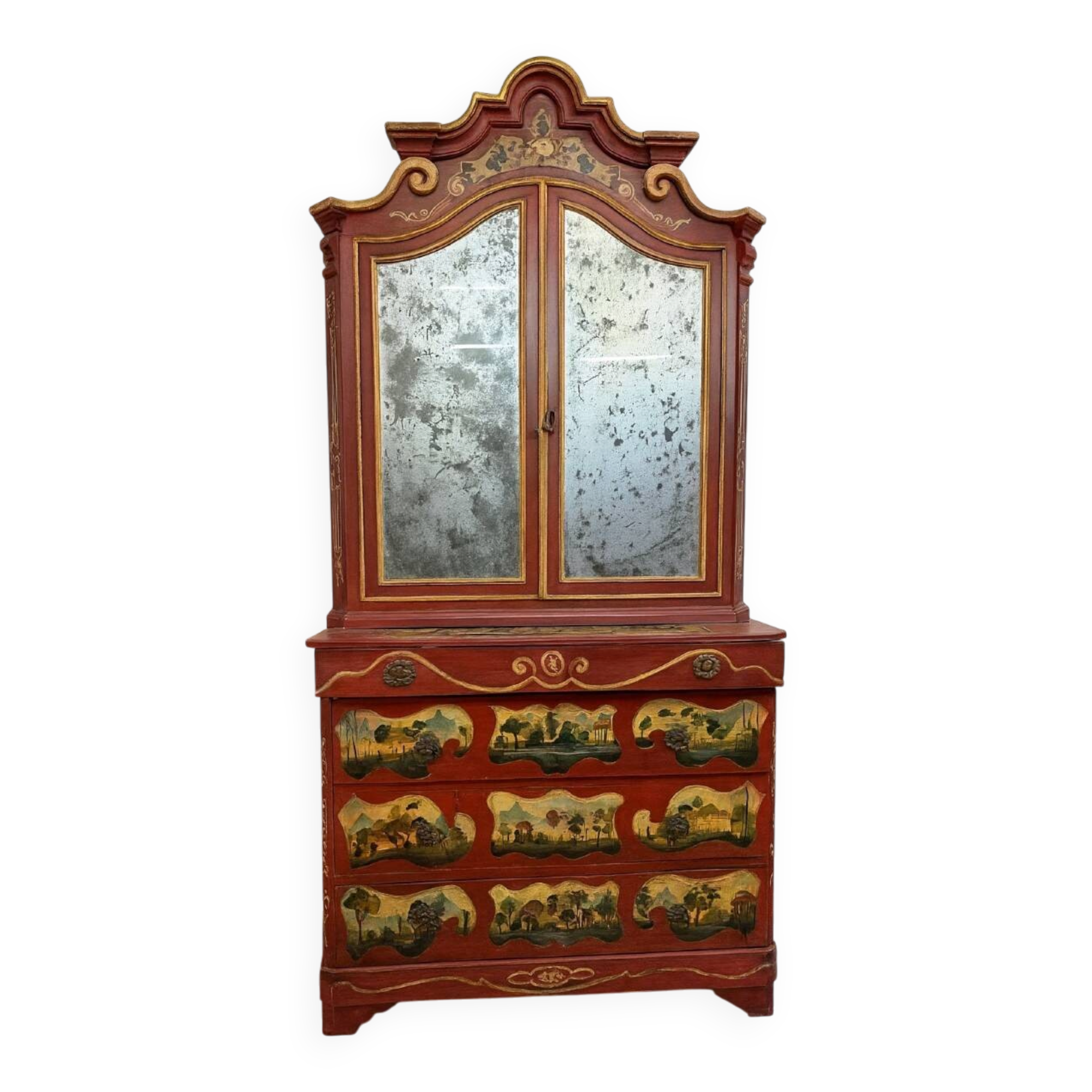 Cabinet bibliothéque Venitien style Louis XV en bois laqué