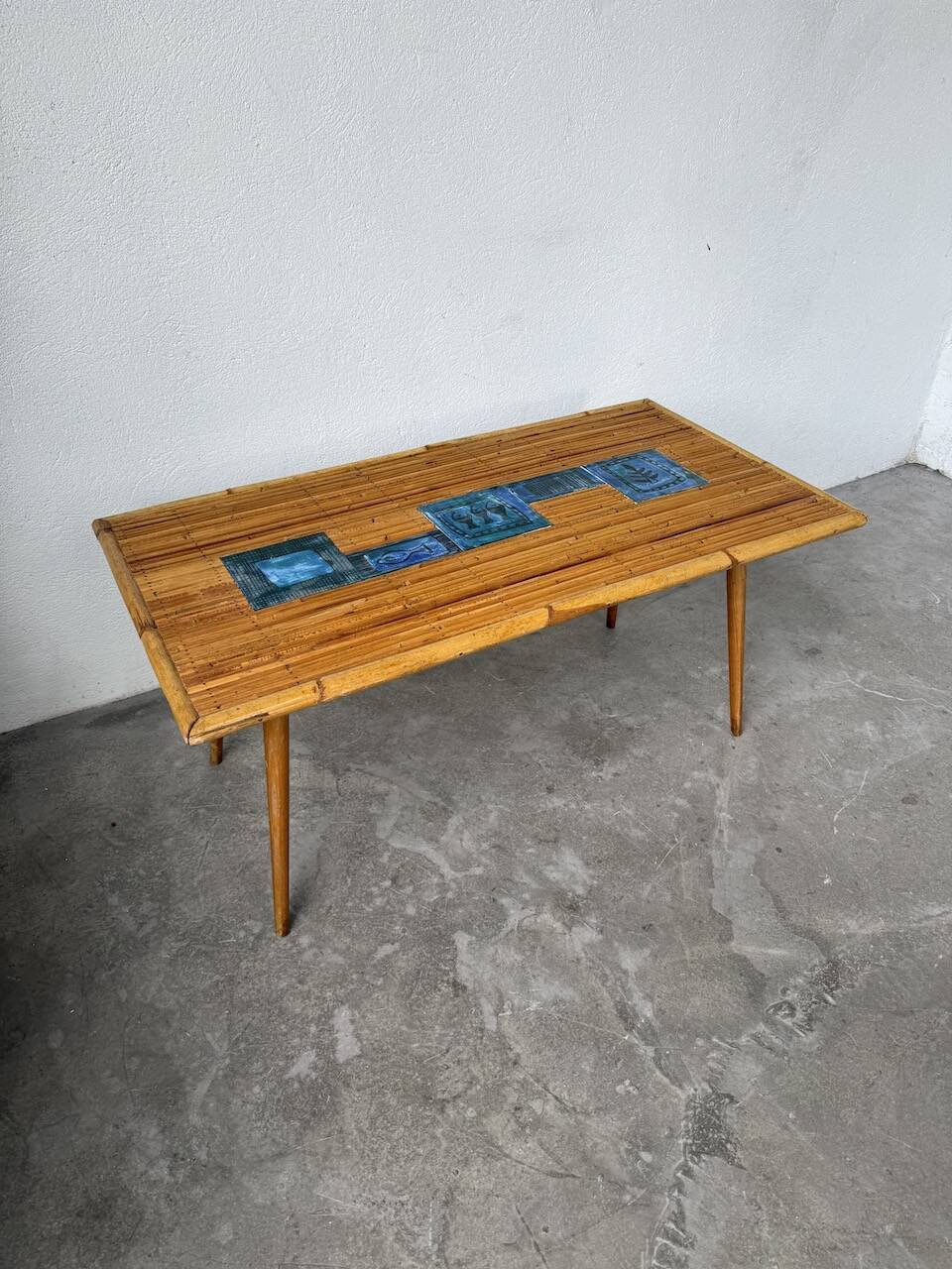 Rattan and ceramic coffee table, 60s