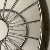 Space Age round dining table in chrome metal and smoked glass.