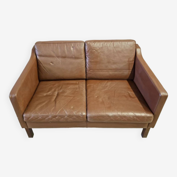 Danish vintage 2 seater brown leather sofa  1960s