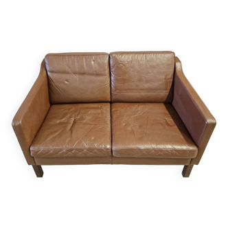 Danish vintage 2 seater brown leather sofa  1960s