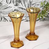 Art Deco Val Saint Lambert Belgian amber glass tulip vases, set of 2.