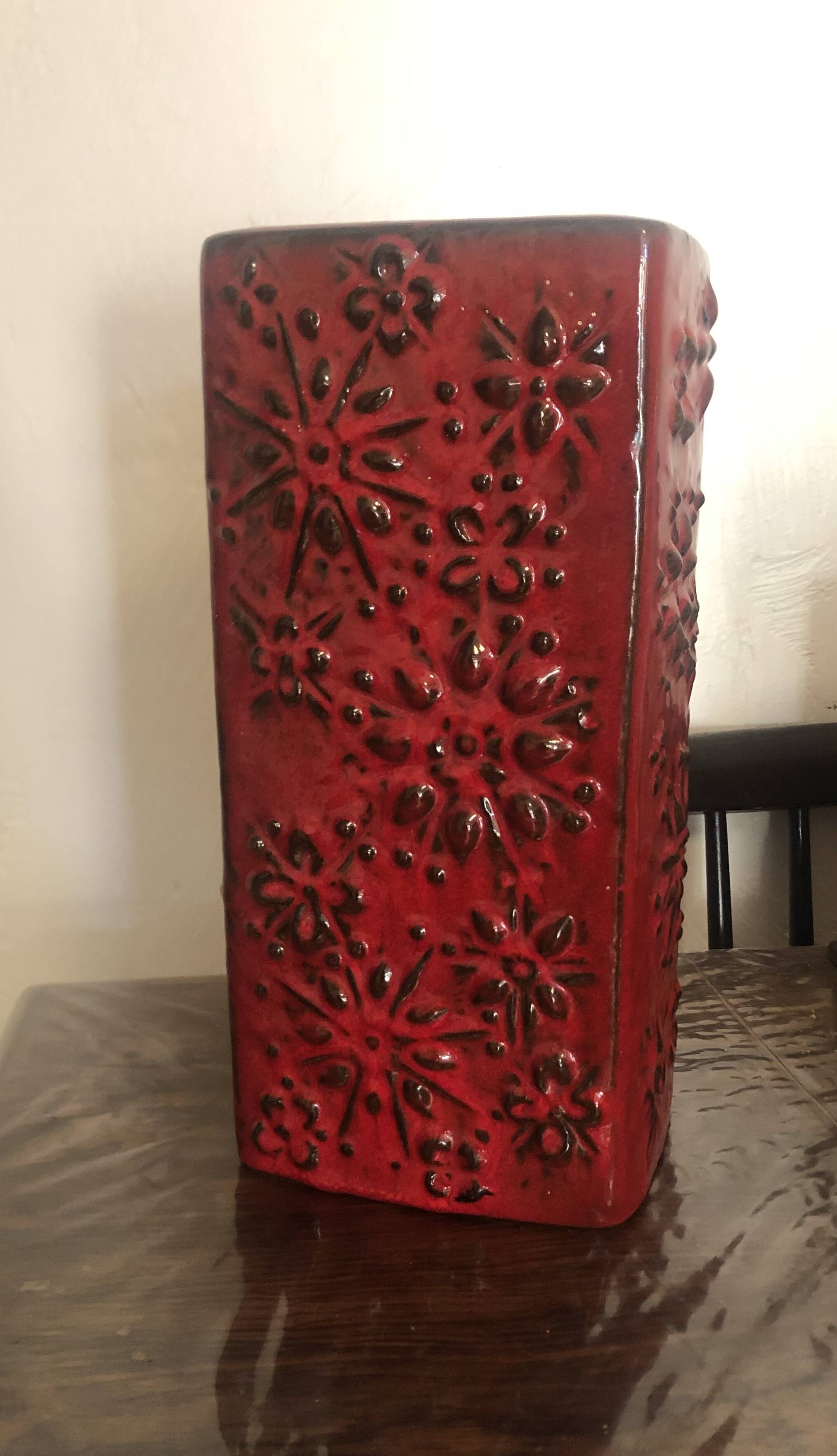 West Germany red ceramic vase 60s vintage