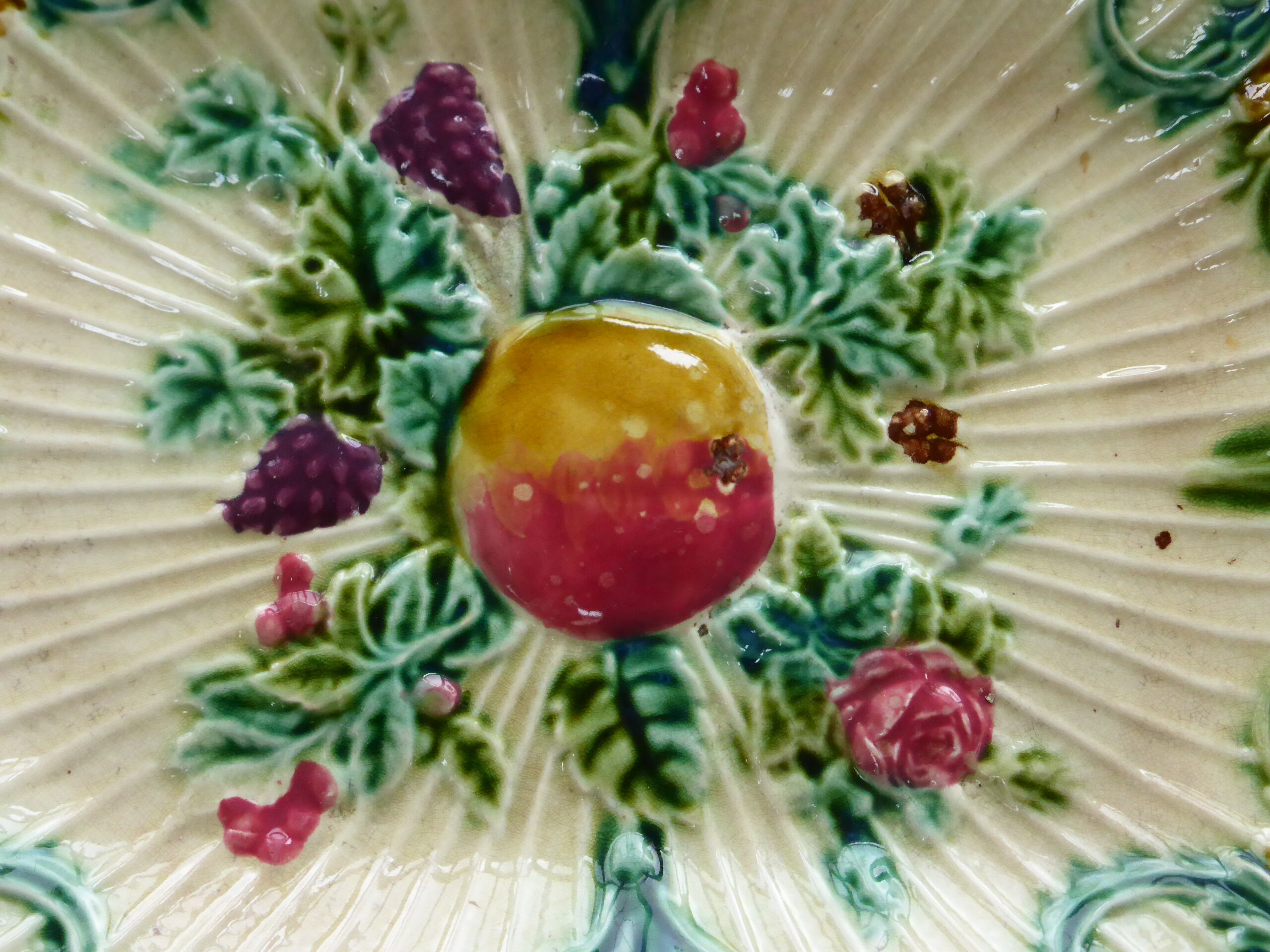 Fruit cut, dish in rectanguary shape, fruits and flowers, art deco