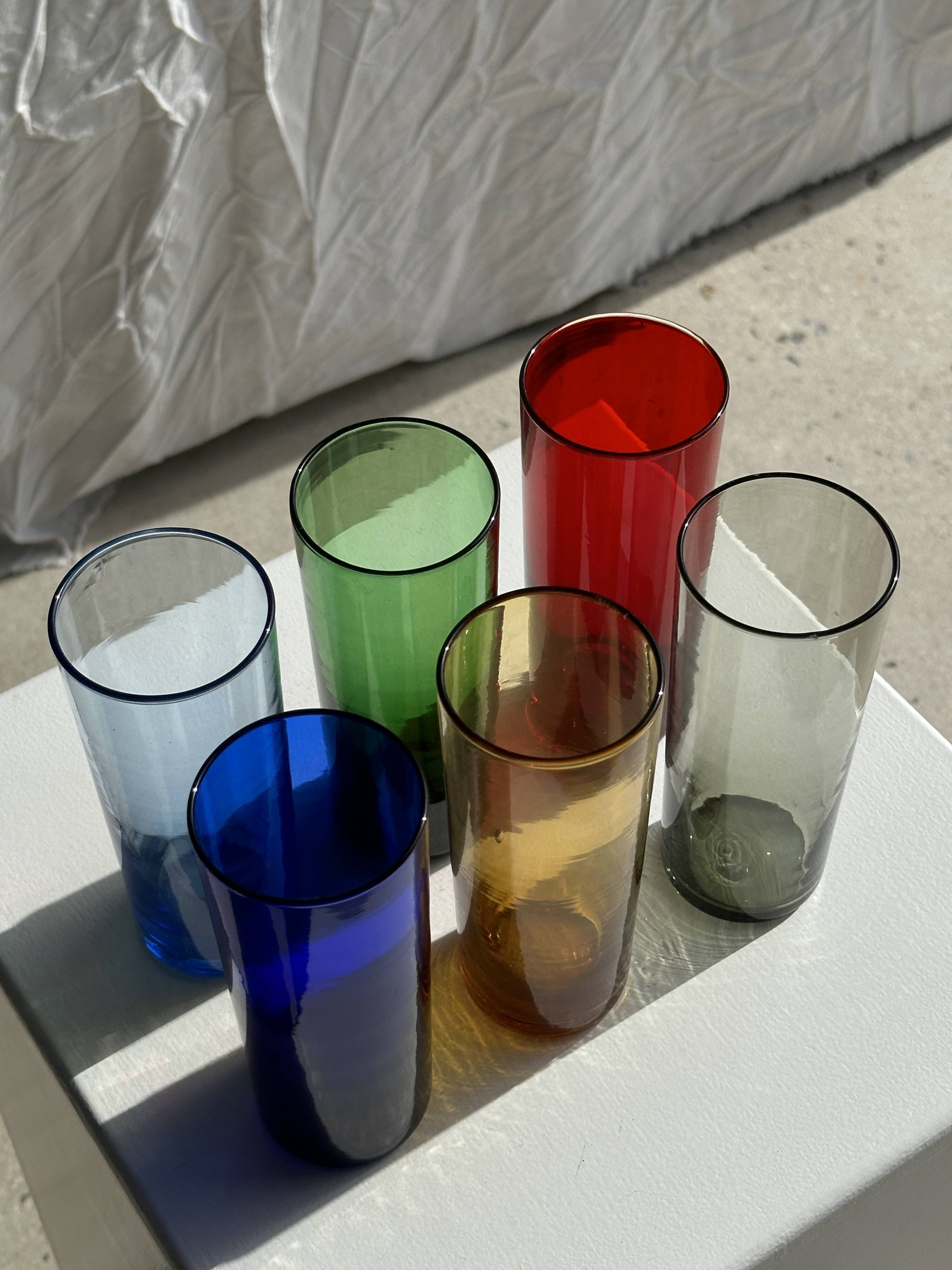6 colored orangeade glasses
