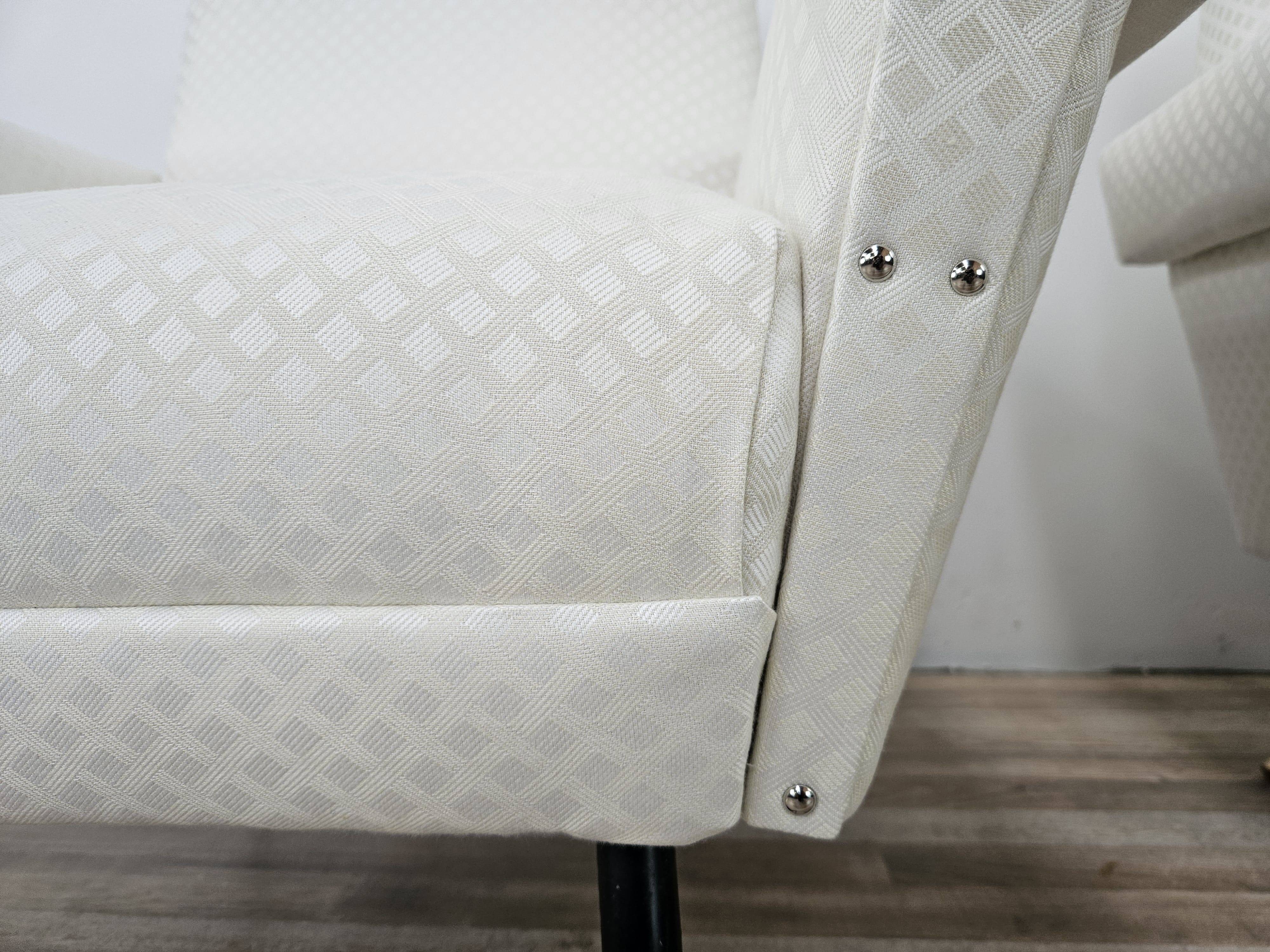 1950s Italian Armchairs Design in Cream Fabric with Iron Legs