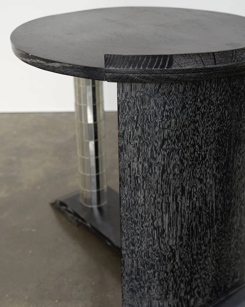 Vintage ebonised oak and mirror mosaic pedestal table