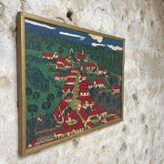 Peinture le village aux toits rouge