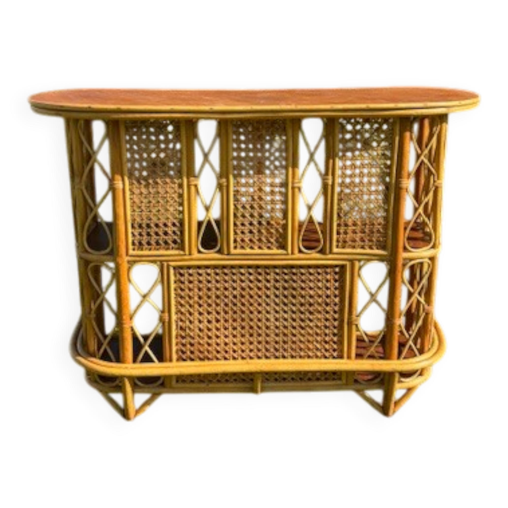 rattan counter and 2 vintage stools from the 1960s