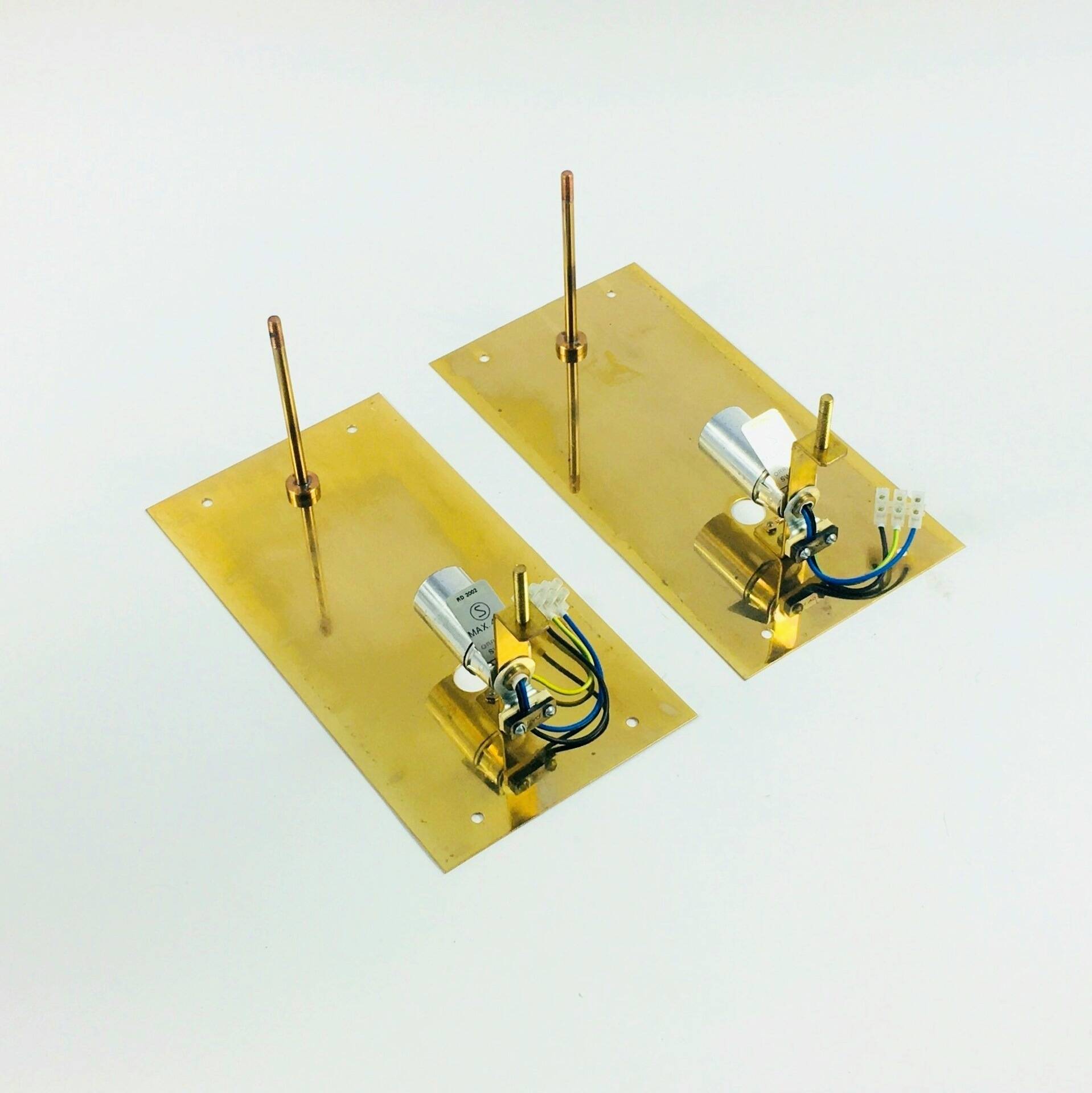 Pair Mid Century Scandinavian Glass & Brass Wall Lamps - C.Fagerlund, 1960s