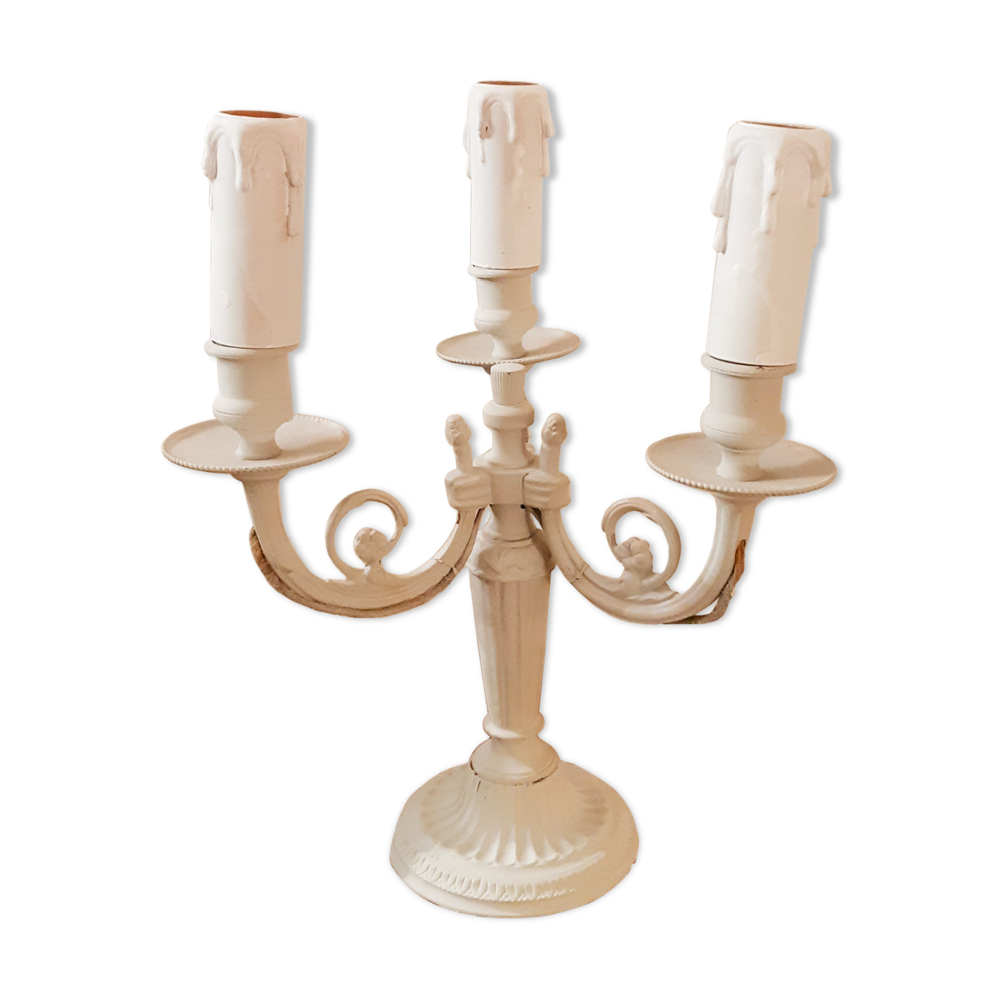 Taupe grey patinated brass candlestick