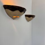 Paire d'appliques murales vintage porcelaine beige et marron, France, 1960