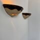 Pair of vintage wall sconces, beige and brown porcelain, France, 1960.