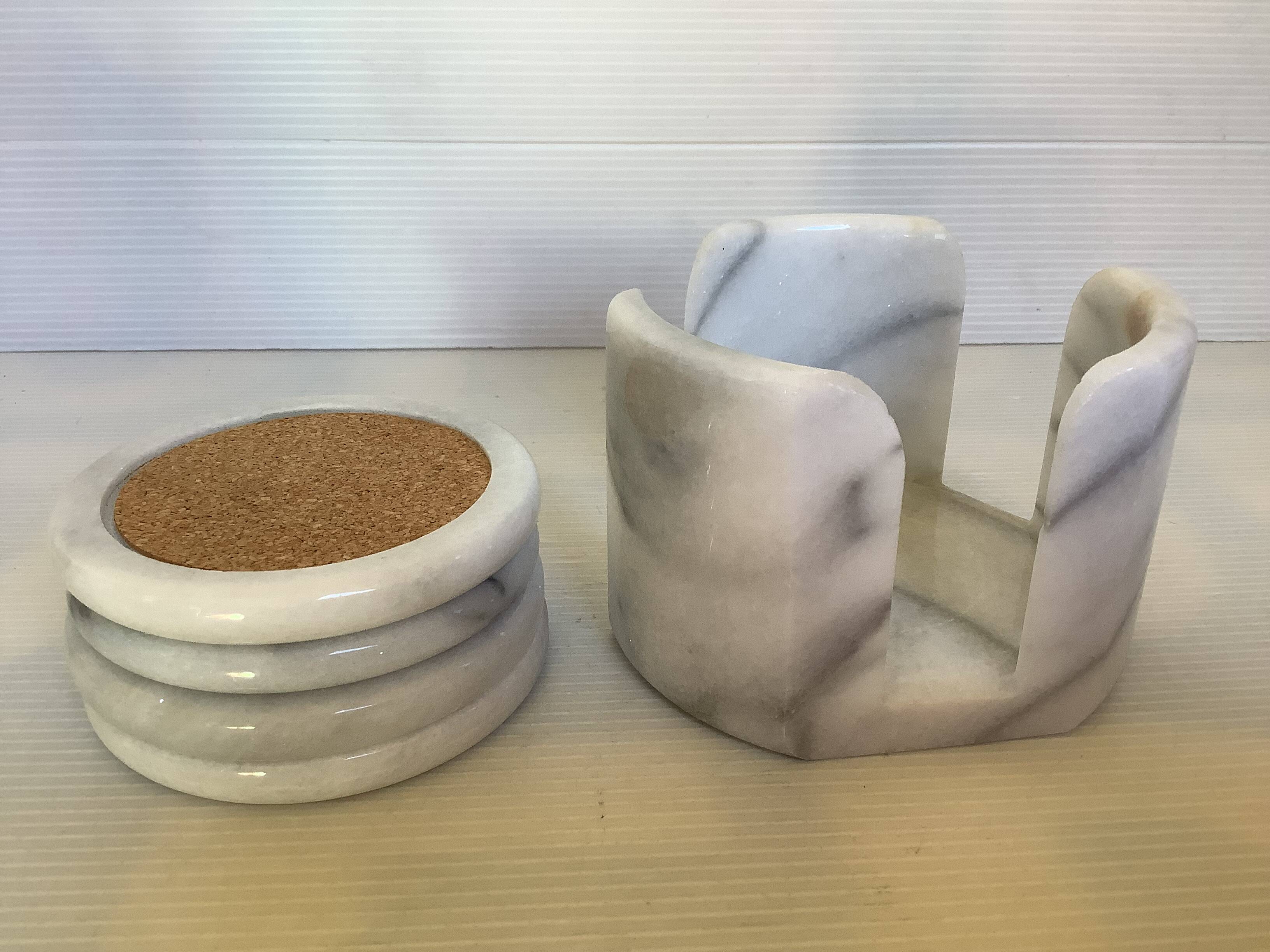 Four marble coasters with holder